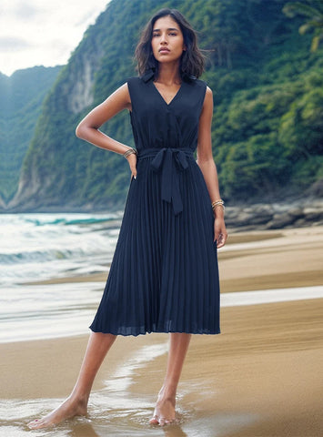 SLEEVELESS SOLID COLOR BEACH DRESS