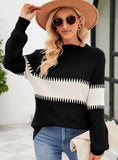 FASHION CONTRAST STITCHING SEMI-TURTLENECK LOOSE SWEATER