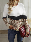FASHION LEISURE VACATION SPLICING SWEATER TOP