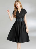V-NECK SHORT SLEEVE SLIM DRESS