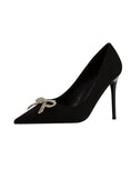 SHALLOW-MOUTHED POINTED RHINESTONE BOW HIGH HEELS