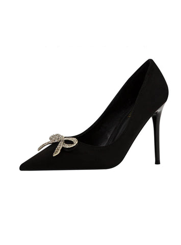 SHALLOW-MOUTHED POINTED RHINESTONE BOW HIGH HEELS