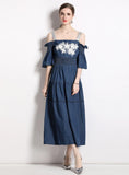 SHORT-SLEEVED SUSPENDER DENIM DRESS