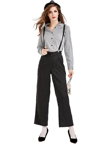 CLASSY HALLOWEEN COSTUME STRIPED BLACK AND WHITE SUIT COSPLAY