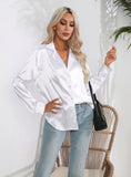 SUIT COLLAR SATIN LONG SLEEVE SHIRT