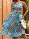 ETHNIC PRINT SUSPENDER DRESS