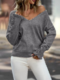 FASHION SEXY V-NECK PEARLS SWEATER
