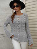 FASHION CROCHETED HOLLOW PULLOVER ROUND NECK LOOSE SWEATER