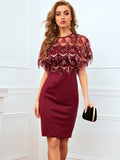 RETRO STITCHING FRINGED SEQUINED DRESS