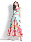 RETRO PALACE FLYING SLEEVES LONG PRINTED DRESS