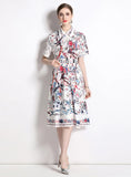 SHIRT LAPEL SHORT SLEEVE PRINTED BIG SWING DRESS