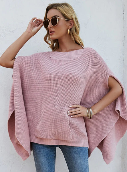FASHION LOOSE BAT SLEEVE SHAWL SWEATER