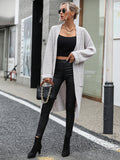 STYLISH SOLID COLOR POCKET LONG COAT SWEATER