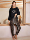 FASHION LONG SLEEVE LEOPARD PAJAMAS SUIT