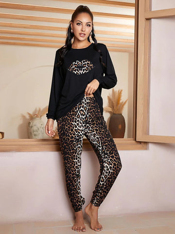 FASHION LONG SLEEVE LEOPARD PAJAMAS SUIT