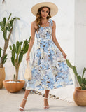 FLOWER PRINT SUSPENDER LEISURE HOLIDAY DRESS