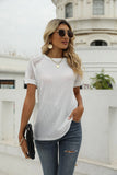 LACE STITCHING ROUND NECK SHORT SLEEVE T-SHIRT