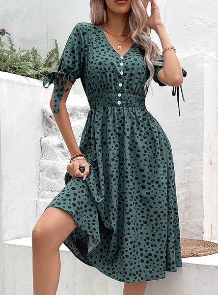 SUMMER LEOPARD V-NECK DRESS