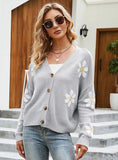 FASHION AUTUMN AND WINTER LOOSE CARDIGAN PRINT SWEATER