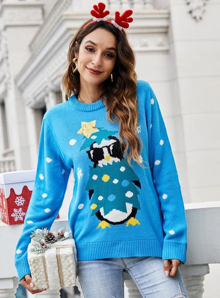 FASHION ROUND NECK LONG SLEEVE SEQUINED ANIMAL CHRISTMAS SWEATER