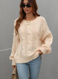 FASHION TWISTED ROPE SOLID COLOR LOOSE ROUND NECK SWEATER