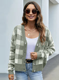 STYLISH V-NECK LOOSE PLAID LONG SLEEVE SWEATER COAT