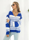 GLAMOROUS LOOSE STRIPED V-NECK LONG SLEEVE SWEATER