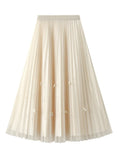 Mesh Beaded Bow Pleated Skirt