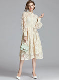 RETRO LANTERN SLEEVE LACE LONG DRESS