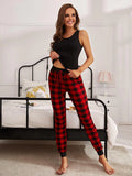 FASHION VEST PLAID PAJAMA TWO PIECE SUIT