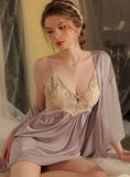 FASHION SATIN LACE SUSPENDER TOP AND SHORTS SUIT