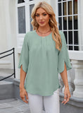 SOLID COLOR ROUND NECK SHORT SLEEVE CHIFFON SHIRT