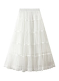 High Waist Mesh Stitching Lace Skirt