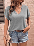 LOOSE U-NECK PURE T-SHIRT SHORT SLEEVE TOP