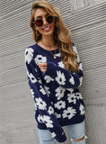 CLASSY PRINTED ROUND NECK BLUE SWEATER