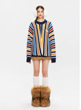 Colored Striped Loose Round Neck Sweater
