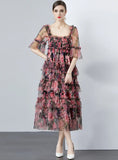 HEAVY-DUTY GAUZE PRINTED LONG DRESS