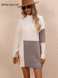 FASHION COLOUR MATCHING ROUND NECK LONG SWEATER
