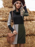 FASHION COLLAR KNIT STITCHING SWEATER DRESS