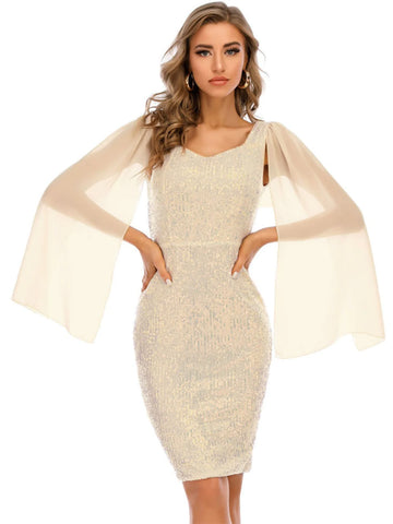 WOMEN CHIFFON SEQUINED SHORT DRESS