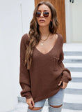 CLASSY LONG SLEEVE LOOSE V-NECK PULLOVER SWEATER