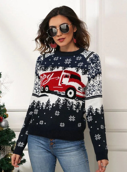 CLASSY CHRISTMAS PULLOVER LONG SLEEVE LOOSE JACQUARD SWEATER