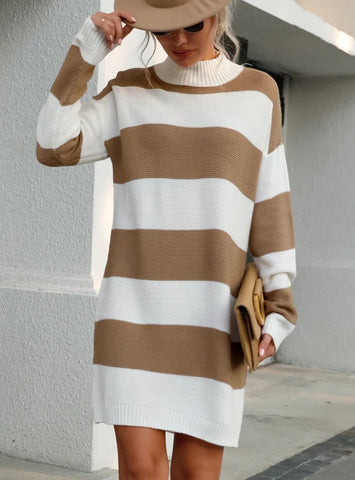 STYLISH WOMEN LONG SLEEVE STRIPED DRESS