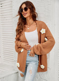 Flower Cardigan Lantern Sleeve Sweater Coat