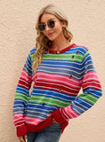 STYLISH LONG-SLEEVED ROUND NECK STRIPED HOLES SWEATER