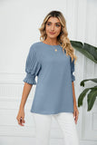 SOLID COLOR ROUND NECK LOOSE CHIFFON TOP