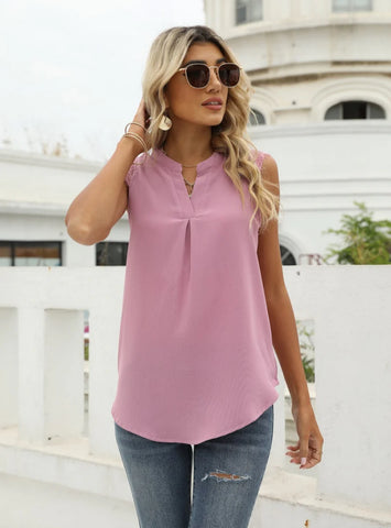 SOLID COLOR SHIRT LOOSE V-NECK SLEEVELESS TOP