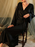 FASHION LONG SLEEVE BACKLESS SATIN NIGHTGOWN