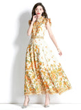 RETRO PALACE LOTUS LEAF SLEEVE PRINTED DRESS