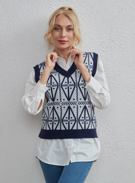 CLASSY FASHION GEOMETRIC SWEATER VEST